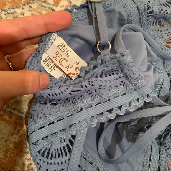 Becca by Rebecca Virtue periwinkle blue crochet halter tie one piece swimsuit π©΅ - Picture 13 of 16